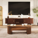 Load image into Gallery viewer, Contemporary Living Suite: Walnut Curved TV Stand & Oval Lift-Top Coffee Table Set