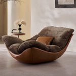 Load image into Gallery viewer, Modern Lounge Accent Chair Faux Leather Base Plush Fabric Cushion Low Profile Lazy Sofa Chair