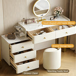 Load image into Gallery viewer, Modern White Vanity Desk with Mirror and Drawers Makeup Dressing Table with Storage Cabinet and Stool