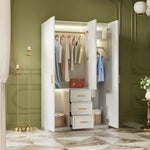 Load image into Gallery viewer, Modern Elegance 3-Door White Wardrobe with Drawers Multi-Section Storage with Drawers and Hanging Space