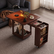Modern Extendable Coffee Table with Storage Rolling Wooden Coffee Table with Swivel Casters and Shelves Multi-Functional Living Room Table