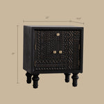 Load image into Gallery viewer, Modern Black Nightstand Wood Bedside Table Carved Door Storage Cabinet with Gold Handles