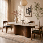 Load image into Gallery viewer, Sculptural Fluted Base Oval Dining Table with Sintered Stone Top