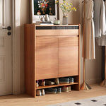 Load image into Gallery viewer, Modern Wood Shoe Cabinet with Doors Natural Entryway Storage Organizer with Open Shelf