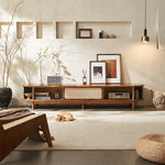 Load image into Gallery viewer, 70.2'' TV Stand Sliding Rolling Door Rattan TV Console Media Cabinet for Modern Living