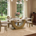 Load image into Gallery viewer, 62.9''/70.8'' Modern Marble-Effect Dining Table with Sculptural Wood Base