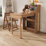 Load image into Gallery viewer, 69'' Rattan Dining Cabinet Table Set Foldable Storage Multi-Chair Design Solid Wood Finish