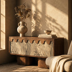 Load image into Gallery viewer, 55.1'' Wabi-Sabi Walnut TV Stand with Scalloped Doors Mid Century Modern Media Console
