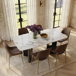 Load image into Gallery viewer, Modern Rectangular Dining Table with Marble-Look Top and Sculptural Pedestal Base