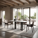 Load image into Gallery viewer, Modern White Sintered Stone Dining Table with Black Geometric Carbon Steel Base