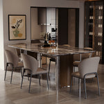 Load image into Gallery viewer, Contemporary Gloss Marble Grain Dining Table with Dual Material Legs