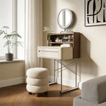 Load image into Gallery viewer, Luxury White Makeup Vanity Modern Compact Table with LED Mirror