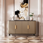 Load image into Gallery viewer, Modern Luxury Dining Set S-Shaped Walnut Base Marble-Effect Table × Gray & Gold Sideboard