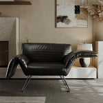 Load image into Gallery viewer, Modern Sculptural Leather Lounge Chair Adjustable Armrest Accent Chair with Metal Legs Contemporary Artistic Seating