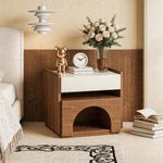 Load image into Gallery viewer, Modern Nightstand with Drawer and Open Shelf Wooden Bedside Table with Built-in Pet House Contemporary Storage Cabinet