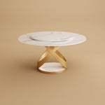Load image into Gallery viewer, Round Dining Table Lazy Susan Marble Effect X Metal Base Perfect for 4-6 People