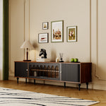Load image into Gallery viewer, 78.7'' Retro Metal TV Cabinet Arched Grille Doors Walnut Finish Elevated Base