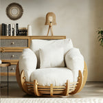Load image into Gallery viewer, Modern Solid Wood 360° Swivel Lounge Chair with Cushions and Sculptural Frame