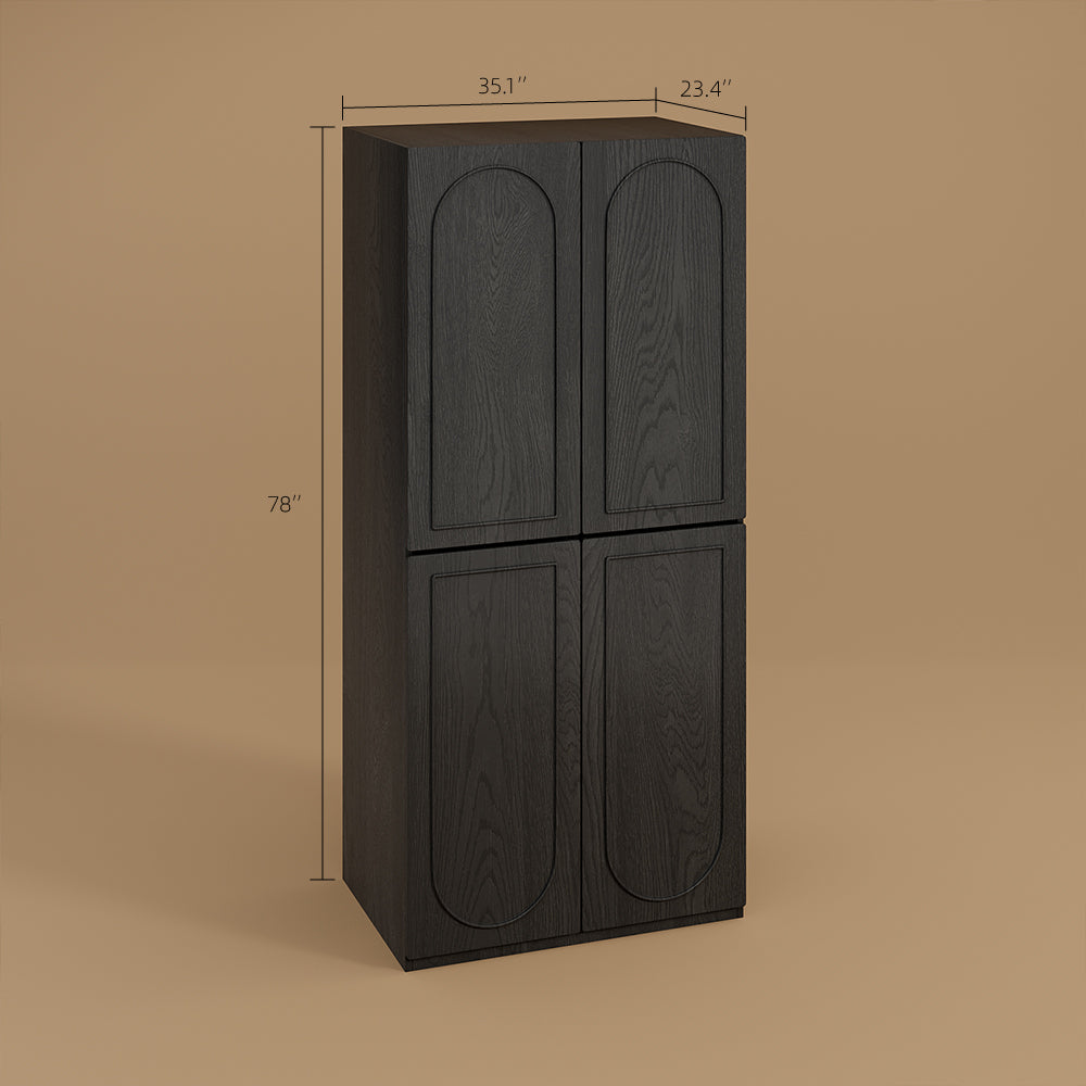78" Modern Double-Door Wardrobe in Dark Wood Finish with Divided Storage