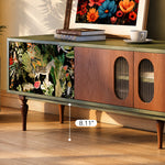 Load image into Gallery viewer, 82.6" Jungle Print Mid Century Wood TV Stand