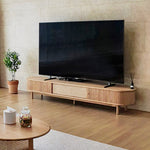 Load image into Gallery viewer, 70.2'' TV Stand Sliding Rolling Door Rattan TV Console Media Cabinet for Modern Living