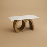 Load image into Gallery viewer, Modern Sculptural Dining Table with Marble-Effect Top & Artistic Wooden Base