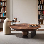 Load image into Gallery viewer, Modern Round Coffee Table with Glass Side Table Walnut Finish Center Table with Sculptural Base
