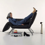 Load image into Gallery viewer, Modern Sculptural Leather Lounge Chair Adjustable Armrest Accent Chair with Metal Legs Contemporary Artistic Seating