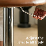 Load image into Gallery viewer, Modern Swivel Adjustable Bar Stool Set of 2 Brown Upholstered Seats Stainless Steel Base