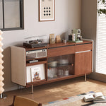 Load image into Gallery viewer, 59.1"/70.9" Modern Walnut Sideboard Cabinet with Fluted Glass Sliding Doors & Open Storage