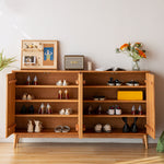 Load image into Gallery viewer, 62.9" Modern Solid Wood Shoe Cabinet with Fluted Front Panels Scandinavian Style Entryway Storage Sideboard