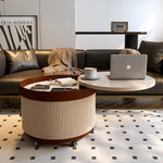 Load image into Gallery viewer, Modern Round Side Table with Hidden Storage and Drawers on Wheels