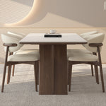 Load image into Gallery viewer, Modern Dining Table White Rock Slab Top Solid Wood Base