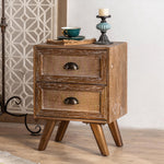 Load image into Gallery viewer, Vintage Distressed Wood Nightstand with Rattan Drawer Front Mid Century Bedside Table with Tapered Legs