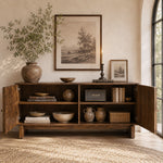 Load image into Gallery viewer, 62.99" Rustic Media Console with Circular Textured Doors and Concealed Storage and Cable Cutouts