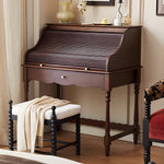 Load image into Gallery viewer, 39.3'' Modern Vintage Roll Top Vanity Desk Solid Wood Makeup Table with Storage and Drawer