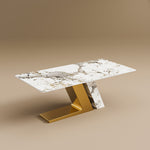 Load image into Gallery viewer, Elegant Marble Dining Table with Gold Accents