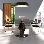 Load image into Gallery viewer, 70.8" Modern Square Dining Table with Tempered Glass Top Wooden Creative Base and Sleek Surface for 6 to 8 People