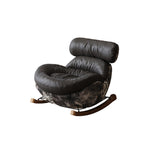 Load image into Gallery viewer, Modern Rocking Lounge Chair with Leather Cushion and Walnut Rocker Base