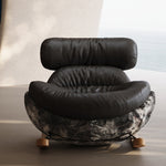 Load image into Gallery viewer, Modern Rocking Lounge Chair with Leather Cushion and Walnut Rocker Base