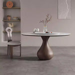 Load image into Gallery viewer, Round Dining Table Wooden Base and Ceramic Stone Top Modern Aesthetic