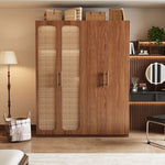 Load image into Gallery viewer, Walnut Rattan Four-Door Wardrobe Modern Natural Fusion Design