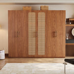 Load image into Gallery viewer, 78"H Walnut Rattan Six-Door Wardrobe Modern Natural Fusion Design