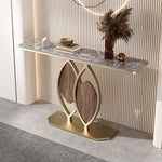 Load image into Gallery viewer, Modern Sintered Stone Entryway Console Table with Gold Metal Artistic Base