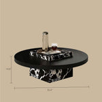 Load image into Gallery viewer, Black Round Coffee Table with Marble-Pattern Pedestal Base for Contemporary Living Rooms