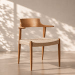 Load image into Gallery viewer, Modern Solid Wood Dining Chair with Handwoven Paper Rope Seat and Sculptural Armrests 1 Piece
