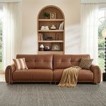 Load image into Gallery viewer, Modern Genuine Leather Sofa Warm Brown Upholstered Couch Three Seater Living Room Sofa with Wide Seat and Clean Lines