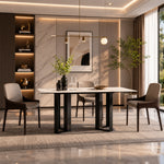 Load image into Gallery viewer, Modern Rectangular Dining Table with Marble-Look Top and Black Metal Base