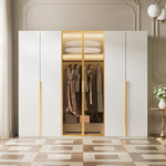 Load image into Gallery viewer, Modern Luxury Six-Door Closet Wardrobe in Champagne Gold and White with Glass Accents & Spacious Storage
