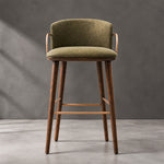 Load image into Gallery viewer, Modern Upholstered Bar Stool with Curved Backrest Gold Arm Detail Wooden Legs Counter Chair 1 Piece